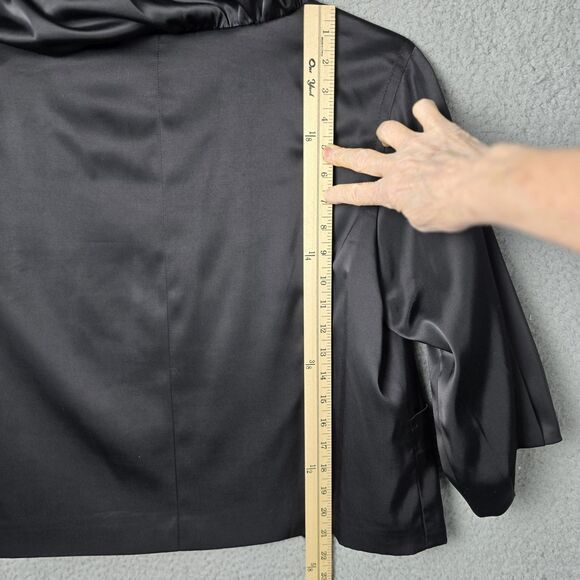 ECI New York Jacket Womens 12 Black Satin Big Collar Swing Crop Pockets Stretch - Picture 10 of 16
